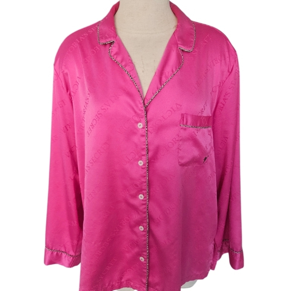 Victoria's Secret Pink  Satin Button-Up Top Pajams Long Sleeve